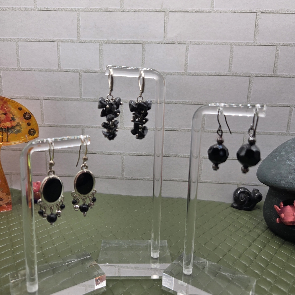 995. Three Pair Of Black Drop Earrings